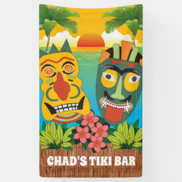 Banderoles Heure Tiki aux couleurs vives avec masques et couc