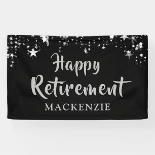 Banderoles HEUREUSE RETRAITE Personnalisée Black Silver Stars