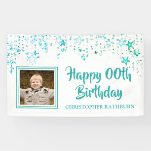 Banderoles HEUREUX # ANNIVERSAIRE Turquoise Turquoise Stars P