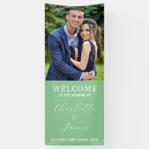 Banderoles Heureux Couple Photo Bienvenue au Mariage vert