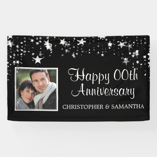 Banderoles Heureux N'Importe Quel Anniversaire Black Silver S (Horizontal)