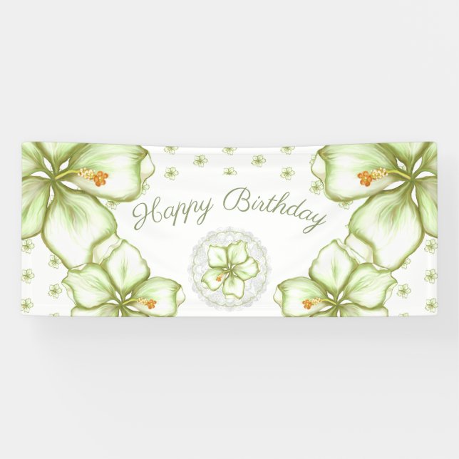 Banderoles Hibiscus & dentelle BLANC (Horizontal)
