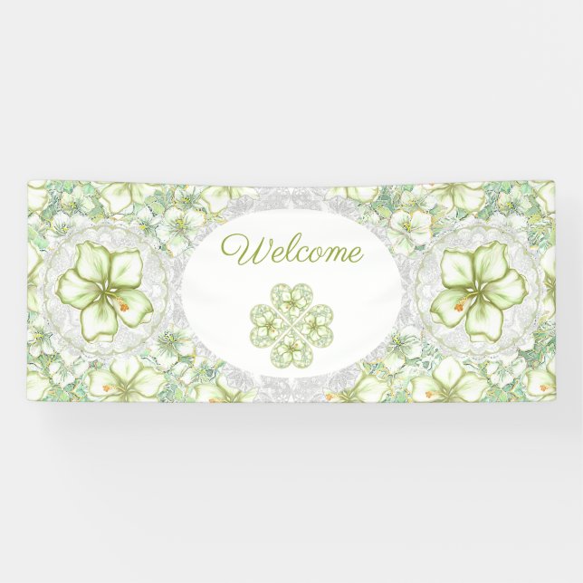 Banderoles Hibiscus & dentelle BLANC (Horizontal)