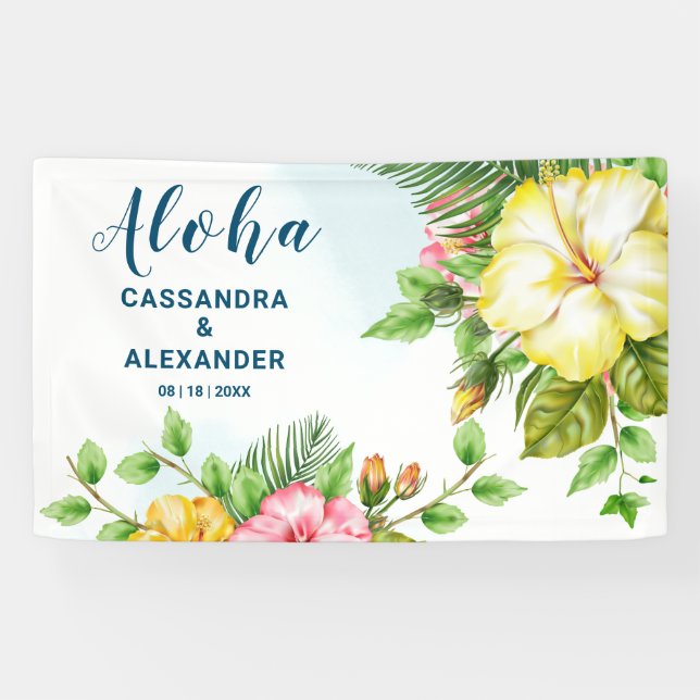 Banderoles Hibiscus Hawaiian Tropical Floral Mariage Contexte (Horizontal)