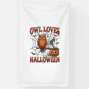Banderoles Hibou aime Halloween Orange Toile d'Araignée Citro