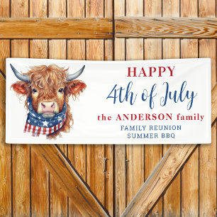 Banderoles Highland Cow 4 juillet rouge blanc bleu bleu patri