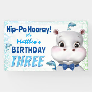 Banderoles Hippo Blue Fish Boy Anniversaire