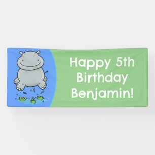 Banderoles Hippopotame mignon sautant dessin animé anniversai