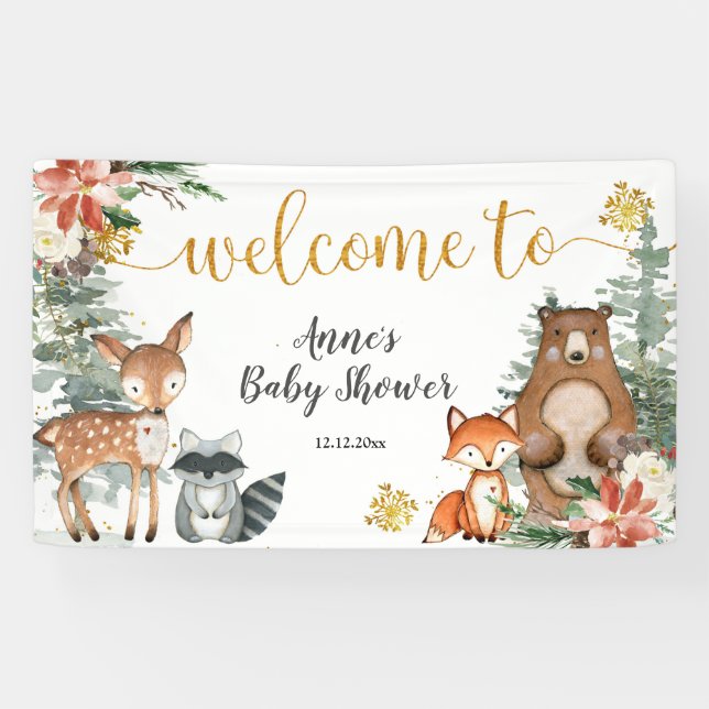 Banderoles Hiver Bois Noël Baby shower Floral (Horizontal)
