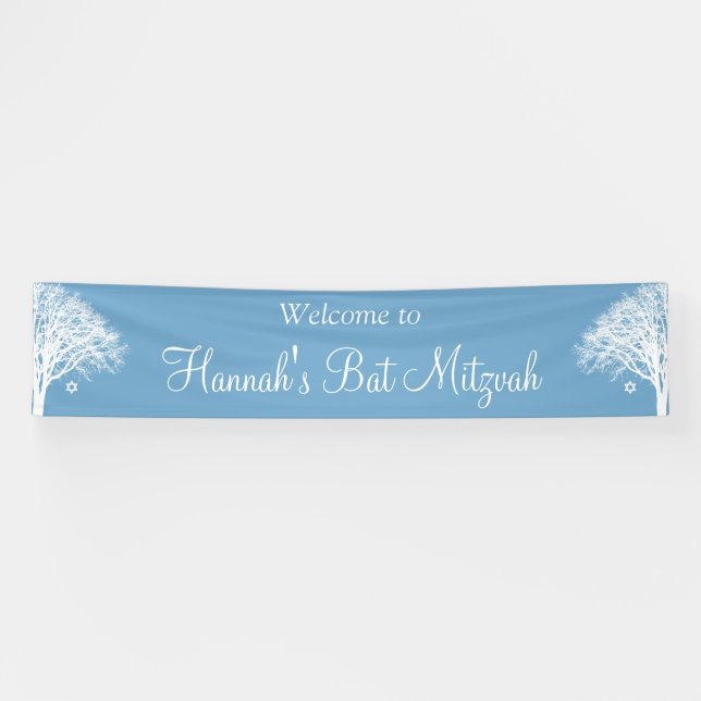 Banderoles Hiver Chêne Bleu Blanc Bat mitzvah (Horizontal)