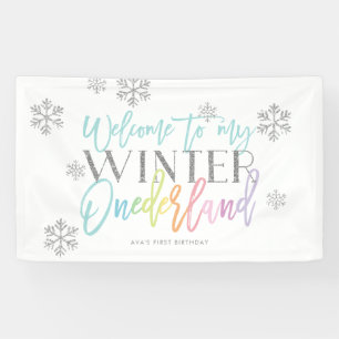 Banderoles Hiver ONEderland Argent Arc-en-ciel Affiche de bie