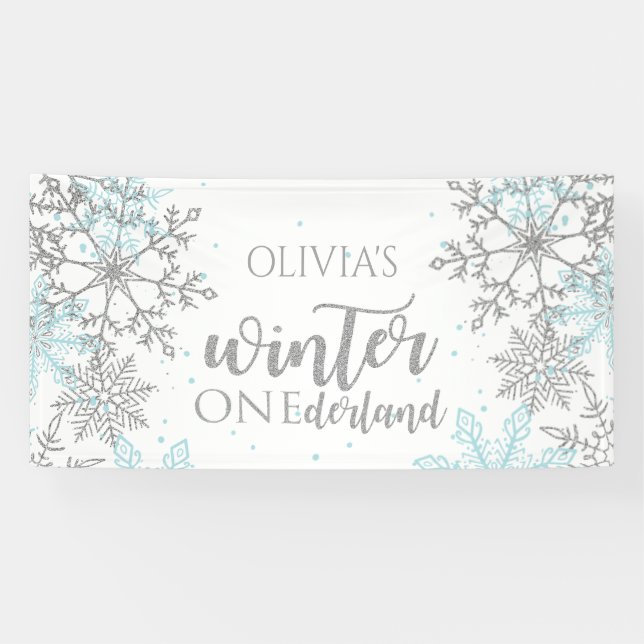 Banderoles Hiver Onederland Blue and Silver Snowflake (Horizontal)