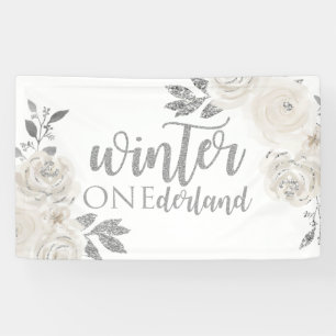 Banderoles Hiver Onederland Fleurs Pailletées Argent