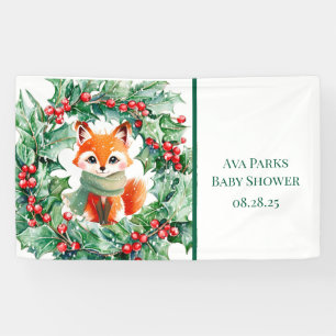 Banderoles Hiver Red Fox Green Berries Baby shower Bienvenue