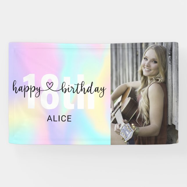 Banderoles Holographie d'anniversaire du script du coeur (Horizontal)