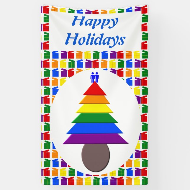 Banderoles Hommes gais Arbre de Noël arc-en-ciel et présente  (Vertical)