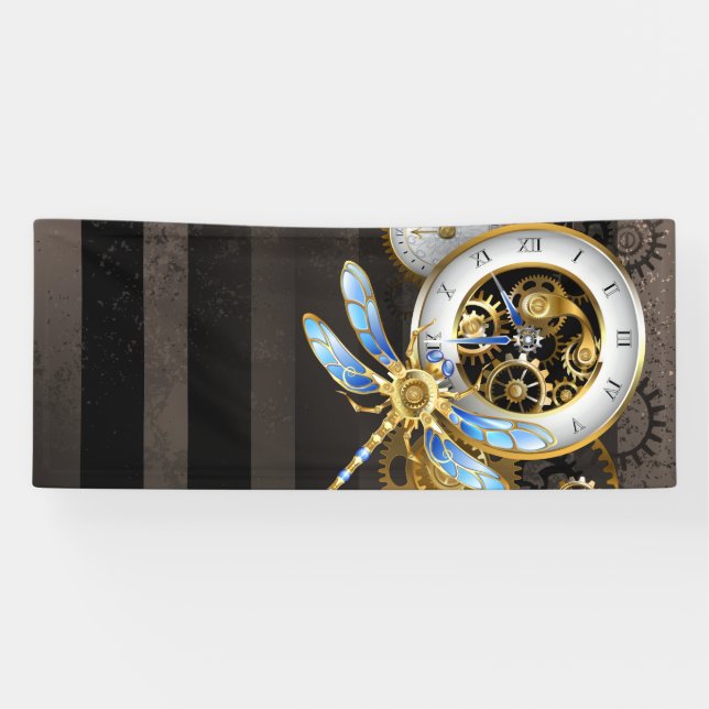 Banderoles Horloge à vapeur avec libellule mécanique (Horizontal)