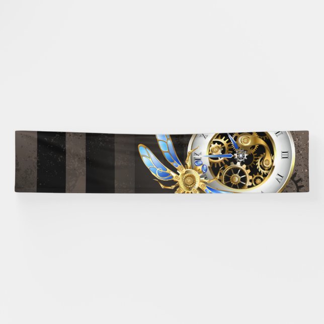 Banderoles Horloge à vapeur avec libellule mécanique (Horizontal)