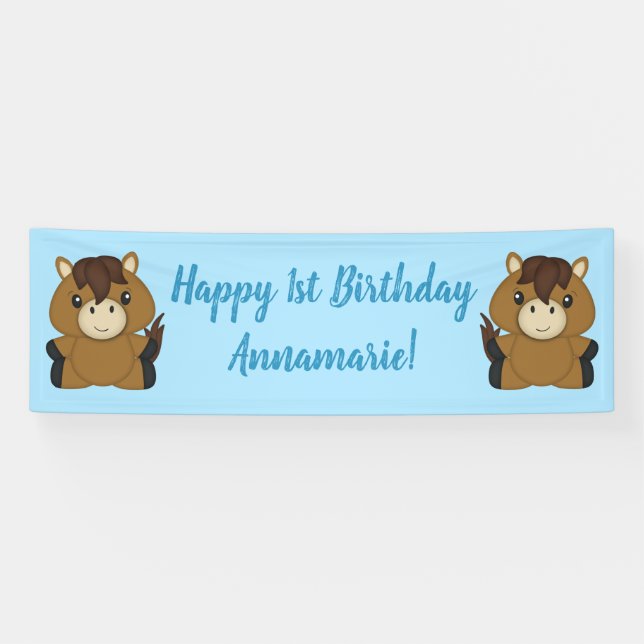 Banderoles Horloge fête d'anniversaire bleu (Horizontal)