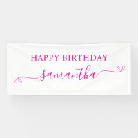 Hot Pink Happy Birthday Cute Bow Signature Nom