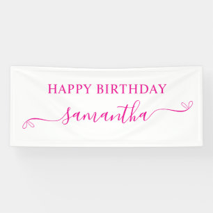 Banderoles Hot Pink Happy Birthday Cute Bow Signature Nom