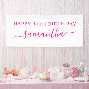 Banderoles Hot Pink Joyeux 40e anniversaire Nom élégant