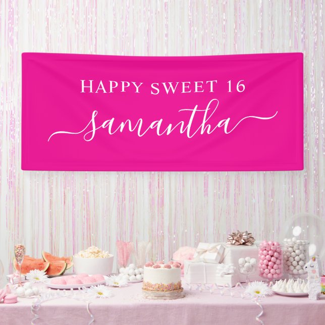 Banderoles Hot rose blanc Jappy Sweet 16 Nom élégant (Fête)