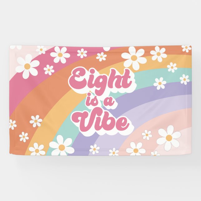 Banderoles Huit est Vibe Retro Rainbow 8e anniversaire (Horizontal)