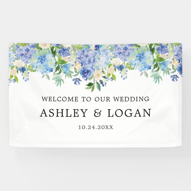 Banderoles Hydrangea Aquarelle Florale Mariage Bienvenue (Horizontal)