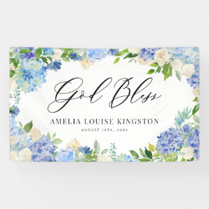 Banderoles Hydrangea Bleu Aquarelle et Baptême de Rose Ivoire