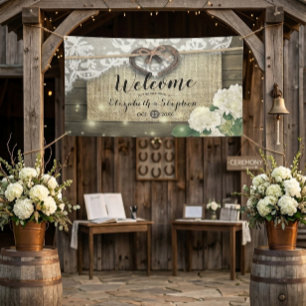 Banderoles Hydrangea de Fers à Cheval Bois Rustique Mariage B