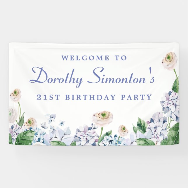 Banderoles Hydrangea Rose 21e anniversaire Bienvenue (Horizontal)
