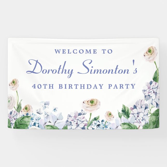 Banderoles Hydrangea Rose 40e anniversaire Bienvenue (Horizontal)