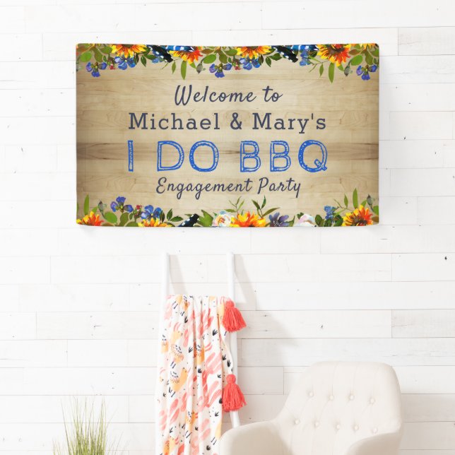 Banderoles I DO BBQ Floral Bois Monogramme Fiançailles Bienve (En situation)
