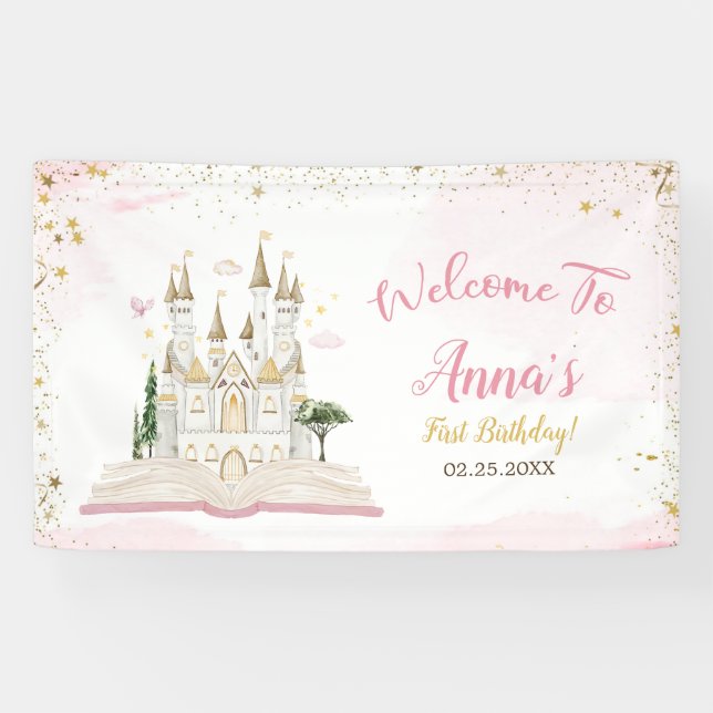 Banderoles Il était une fois la princesse fête d'anniversaire (Horizontal)