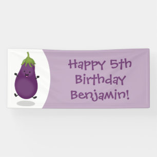 Banderoles Illustration de dessin animé d'aubergine mignonne 