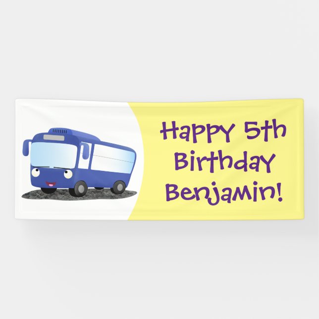 Banderoles Illustration d'un bus moderne bleu mignon (Horizontal)