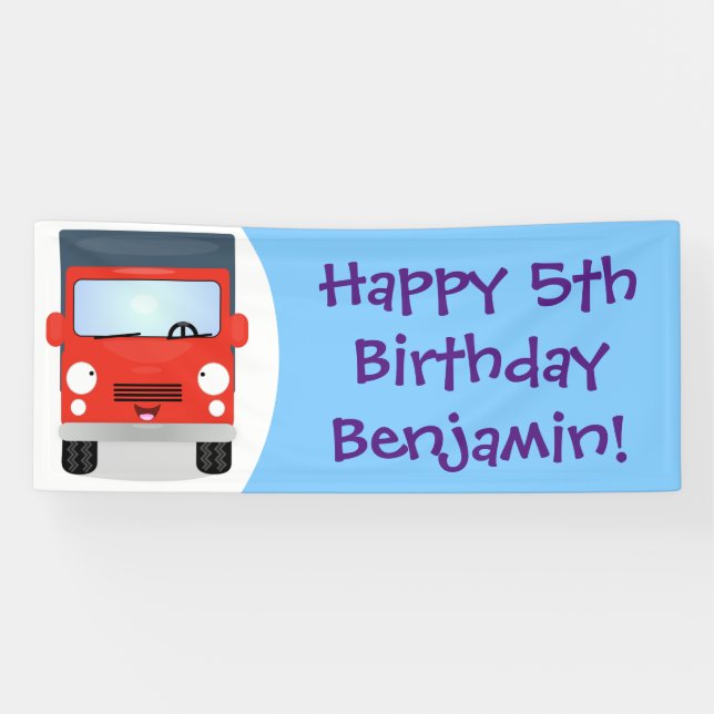 Banderoles Illustration d'un camion kawaii rouge mou (Horizontal)