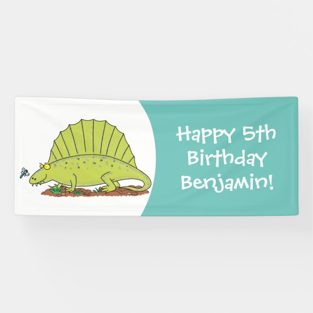 Banderoles Illustration d'un dimétrodon vert mignon (Horizontal)