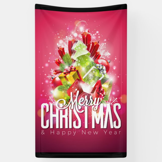 Banderoles Illustration graphique moderne de Noël rouge (Vertical)