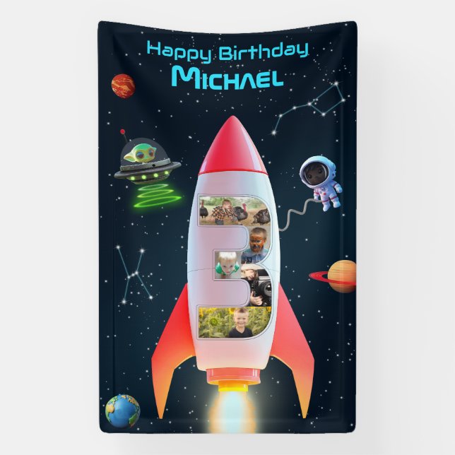 Banderoles Immense Trois avec photos | 3e Anniversaire Space  (Verticale)