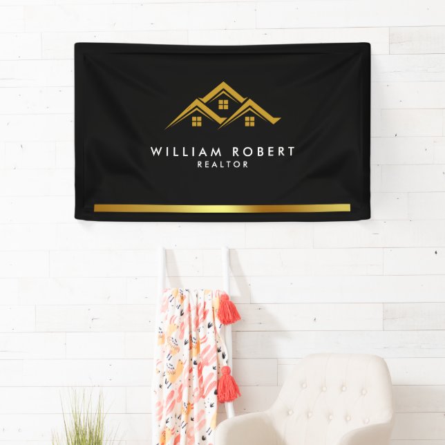 Banderoles Immobilier Golden House Logo Moderne Realtor (En situation)