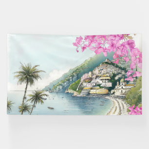 Banderoles Impression d'art aquarelle de la Côte d'Amalfi