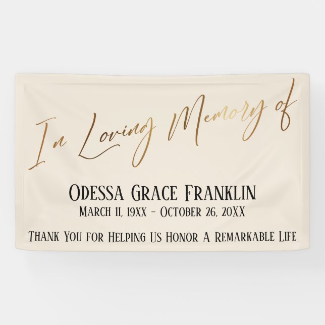 Banderoles In Love Memory of Gold Handwriting on Cream (Horizontal)