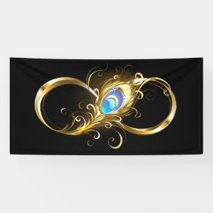 Banderoles Infinité avec plume de paon doré