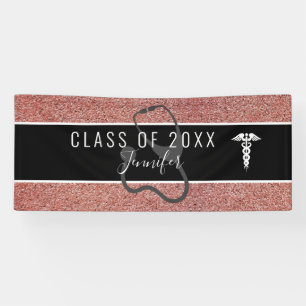 Banderoles Infirmière diplômée Caduceus Rose Parties scintill