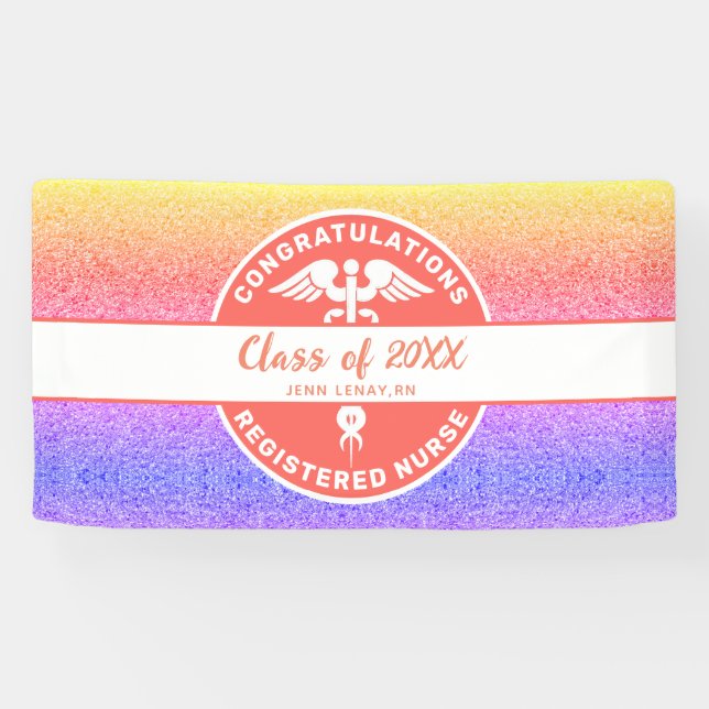 Banderoles Infirmière RN Graduation Rainbow Party Personnalis (Horizontal)