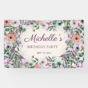 Banderoles Invitation anniversaire florale aquarelle lilas vi