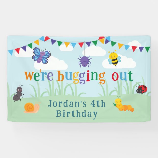 Banderoles Invitation d'anniversaire de bugs, jolie fête de b (Horizontal)