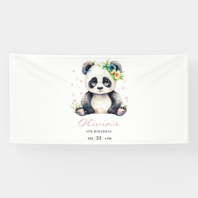 Banderoles Invitation d'anniversaire Panda, Anniversaire de f (Horizontal)